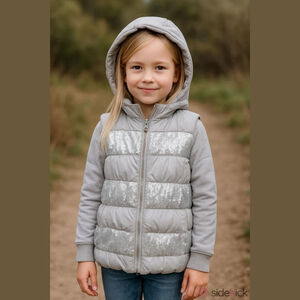 EUC XL Heart Soul girls silver,gray hooded sequined puffer vest